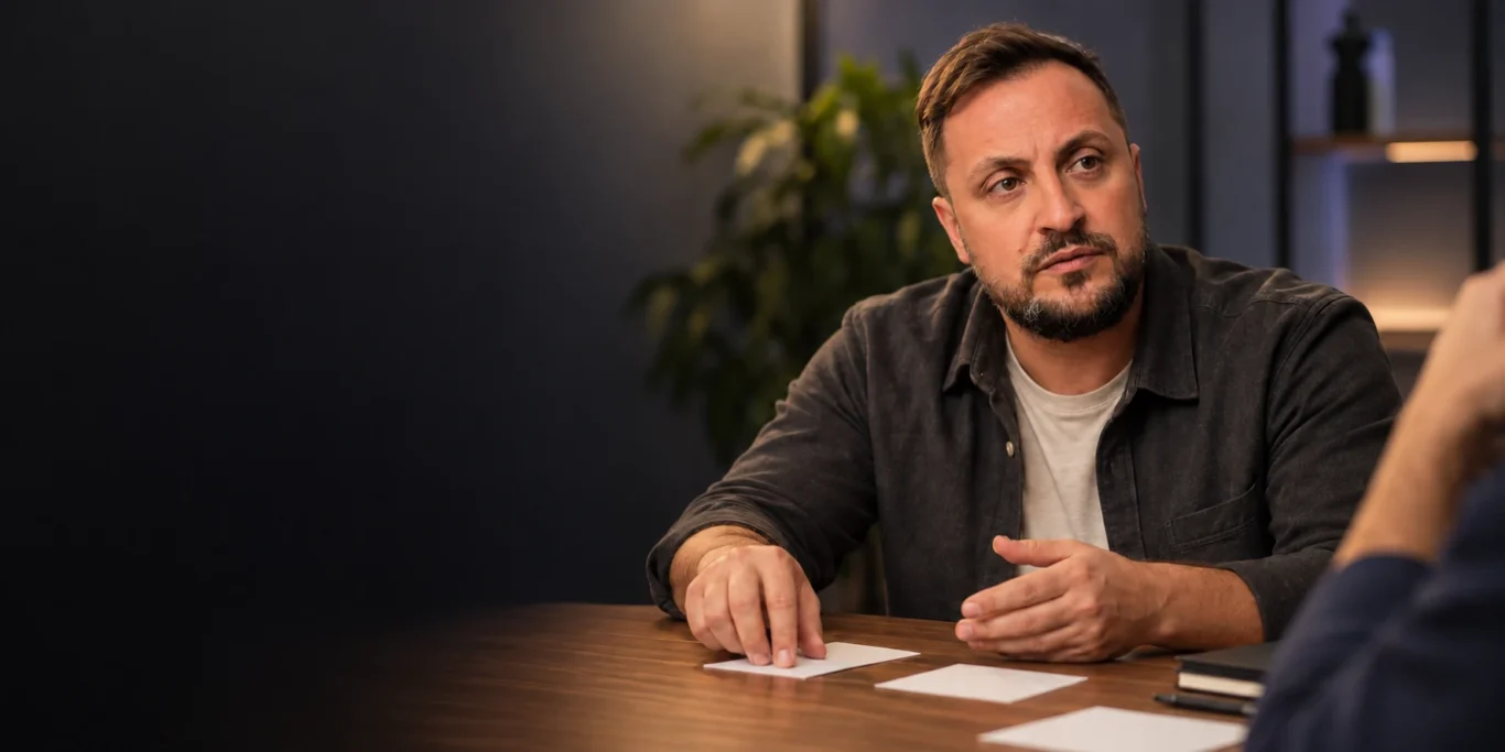 Cena de consultoria em Martech com laptop exibindo painéis e fluxos de automação.